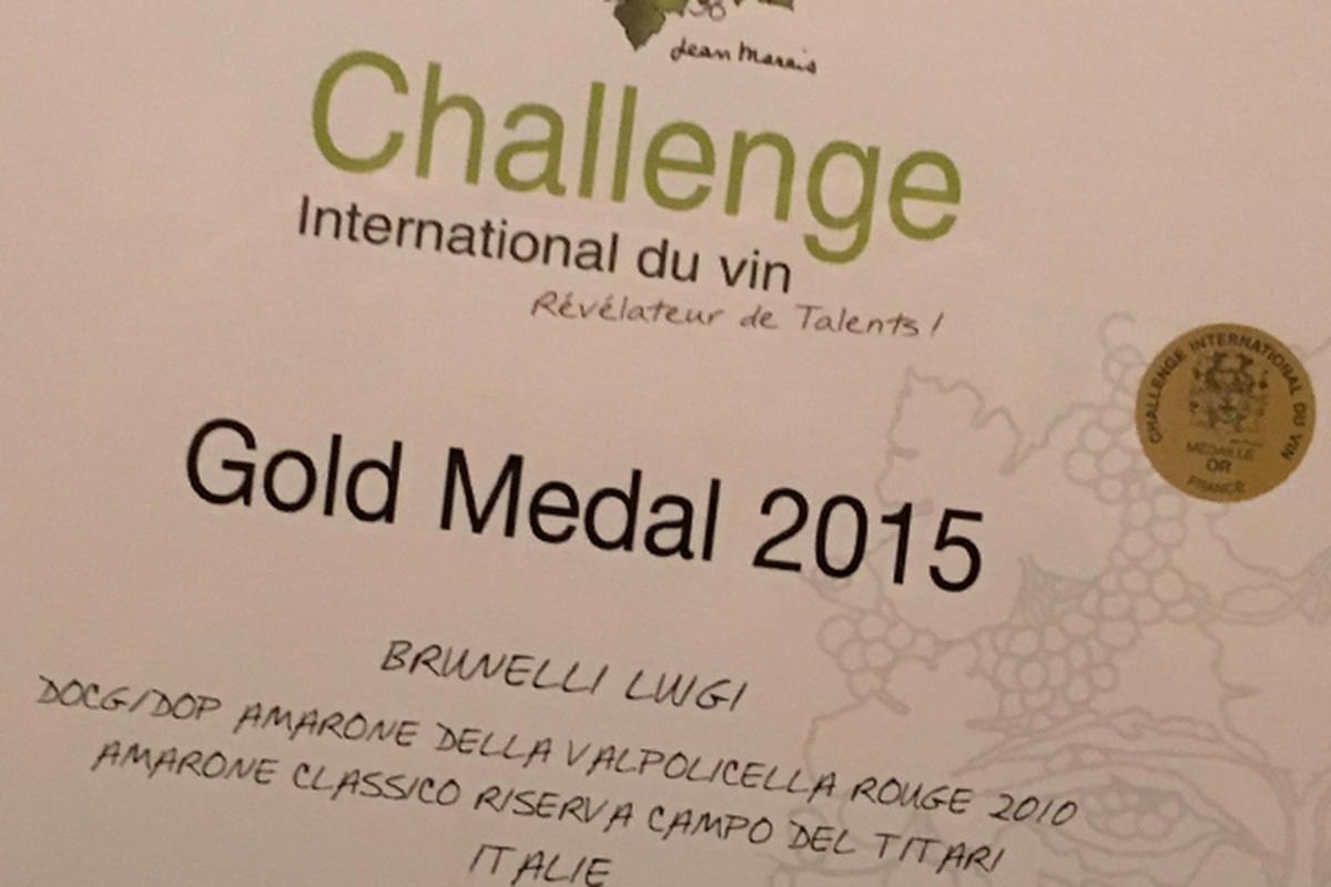 CHALLENGE INTERNATIONAL DU VIN GOLD MEDAL FOR CAMPO DEL TITARI 2010